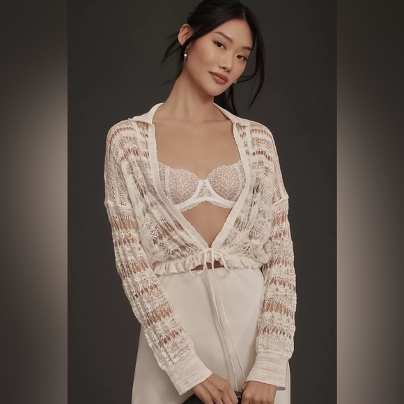 NWT By Anthropologie Bubble-Cinched Cropped Cardigan Sweater - Picture 1 of 7